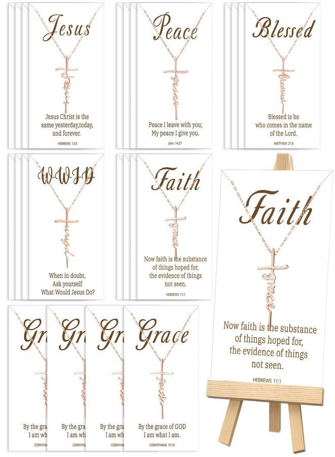 yesaior 24 Sets Faith Cross Necklaces Gifts Christmas Necklace for Women Religious Present Necklace with Verses Card Christian Gifts for Women Church Coworker (Classic) - Image 1